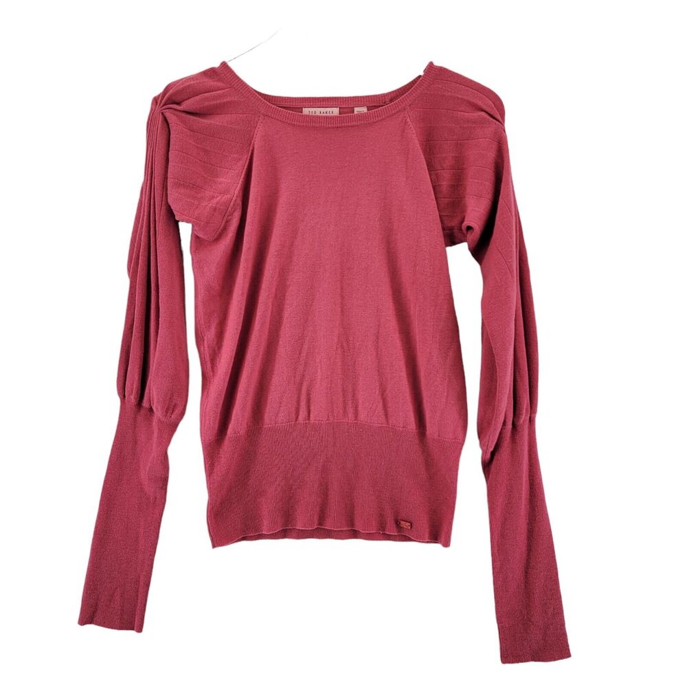 Ted Baker Womens‎ Sweater Wool Silk Puffed Balloon Sleeves Medium Pink SZ 2=6 US